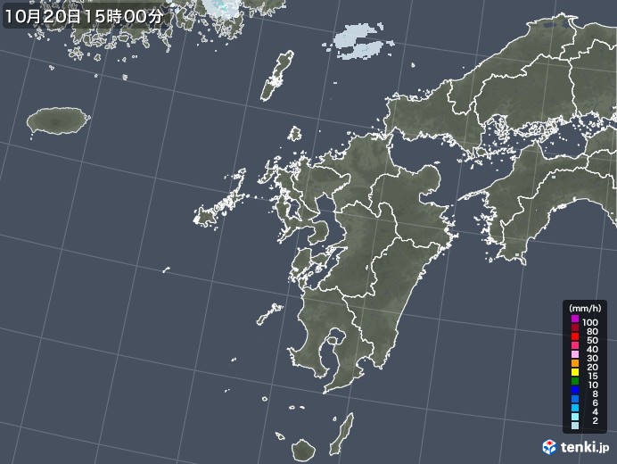 九州地方の雨雲レーダー(2020年10月20日)