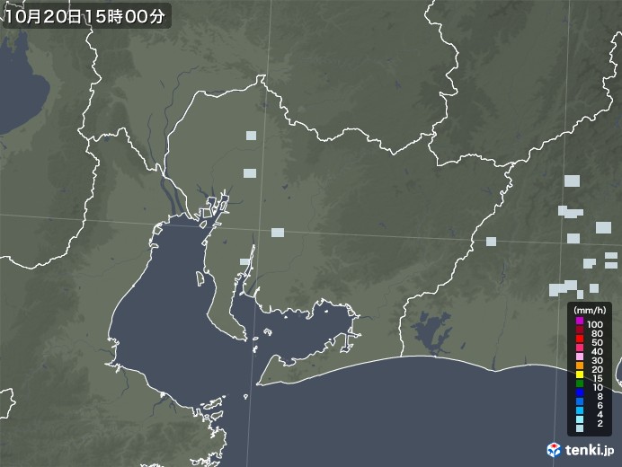 愛知県の雨雲レーダー(2020年10月20日)