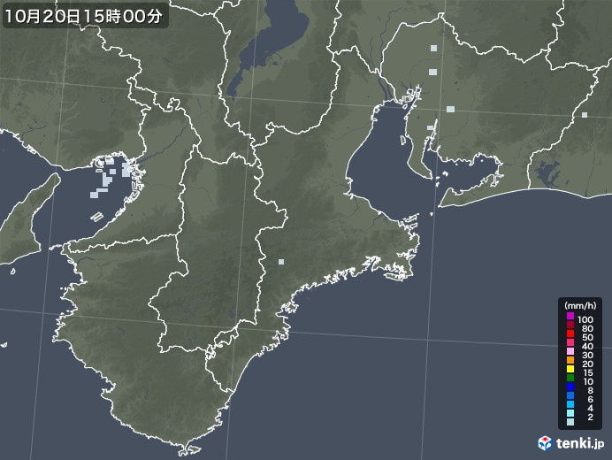 三重県の雨雲レーダー(2020年10月20日)