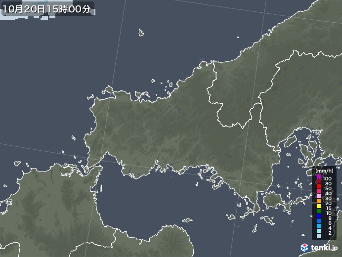 山口県の雨雲レーダー(2020年10月20日)