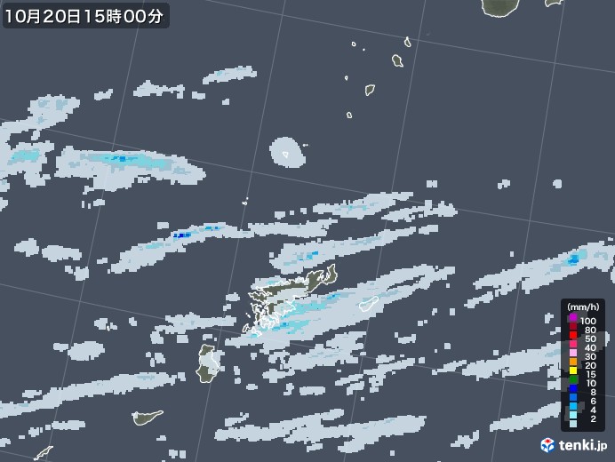 奄美諸島(鹿児島県)の雨雲レーダー(2020年10月20日)
