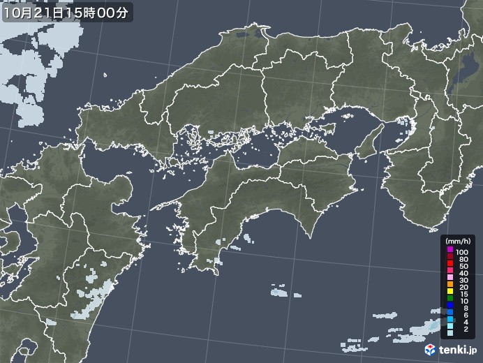 四国地方の雨雲レーダー(2020年10月21日)