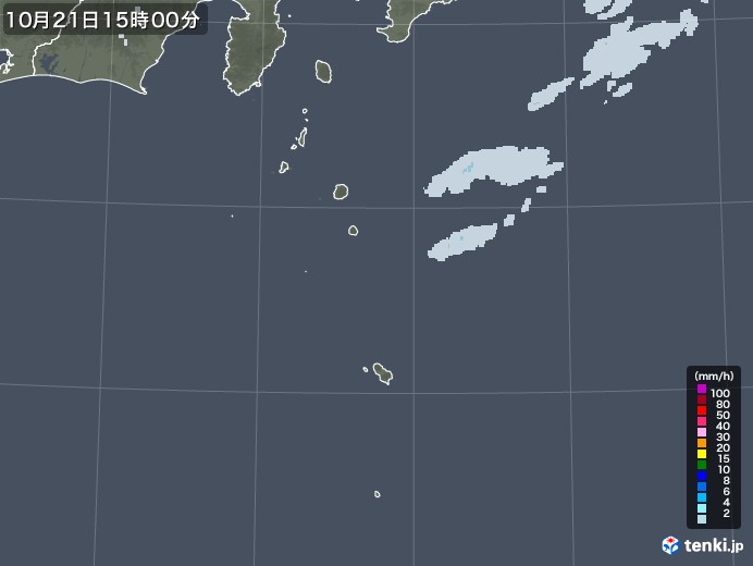 伊豆諸島(東京都)の雨雲レーダー(2020年10月21日)