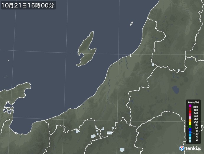 新潟県の雨雲レーダー(2020年10月21日)