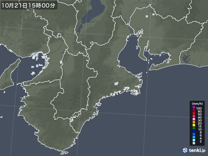 三重県の雨雲レーダー(2020年10月21日)