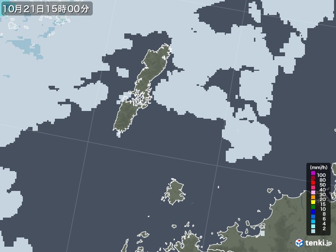 壱岐・対馬(長崎県)の雨雲レーダー(2020年10月21日)