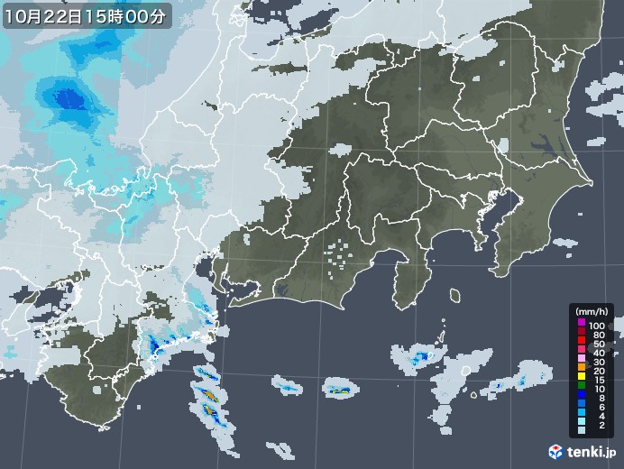 東海地方の雨雲レーダー(2020年10月22日)