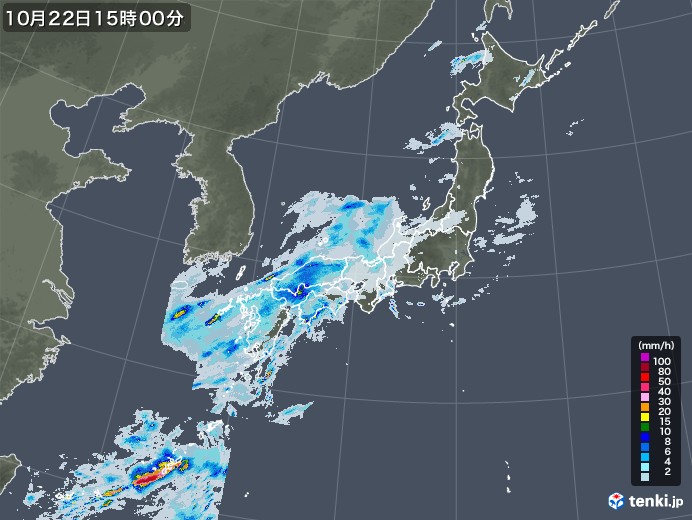 雨雲レーダー(2020年10月22日)