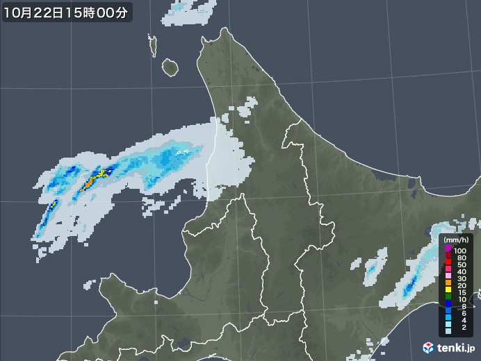 道北の雨雲レーダー(2020年10月22日)