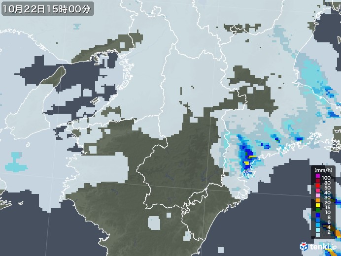 奈良県の雨雲レーダー(2020年10月22日)