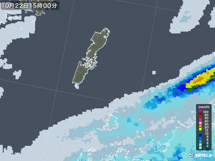 壱岐・対馬(長崎県)の雨雲レーダー(2020年10月22日)