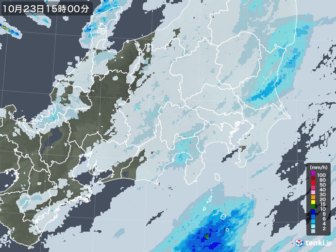 関東・甲信地方の雨雲レーダー(2020年10月23日)