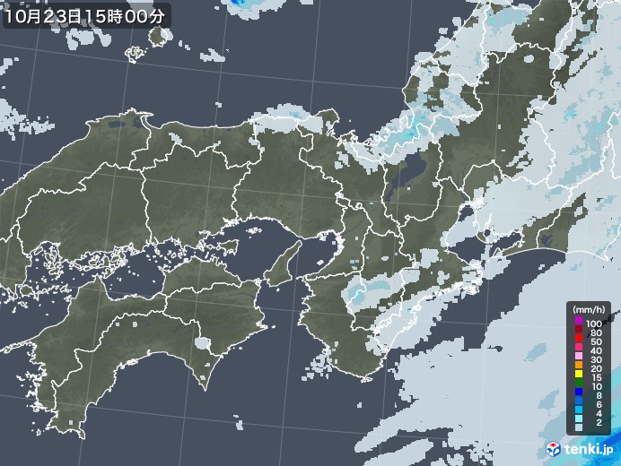 近畿地方の雨雲レーダー(2020年10月23日)