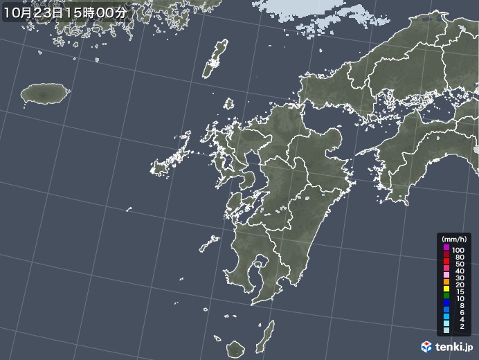 九州地方の雨雲レーダー(2020年10月23日)