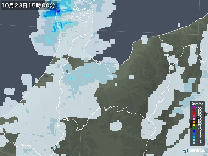 富山県の雨雲レーダー(2020年10月23日)
