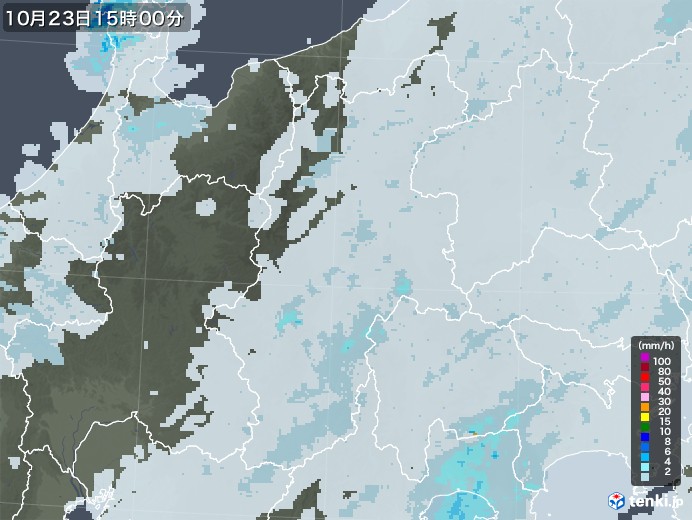 長野県の雨雲レーダー(2020年10月23日)