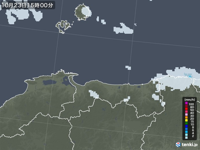 鳥取県の雨雲レーダー(2020年10月23日)