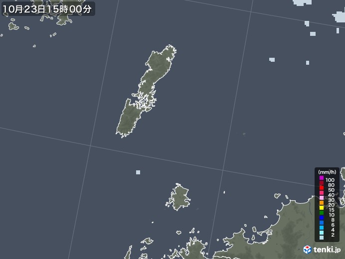 壱岐・対馬(長崎県)の雨雲レーダー(2020年10月23日)