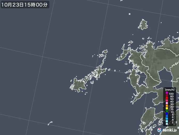 五島列島(長崎県)の雨雲レーダー(2020年10月23日)
