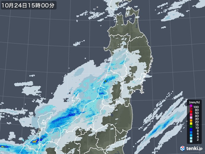 東北地方の雨雲レーダー(2020年10月24日)