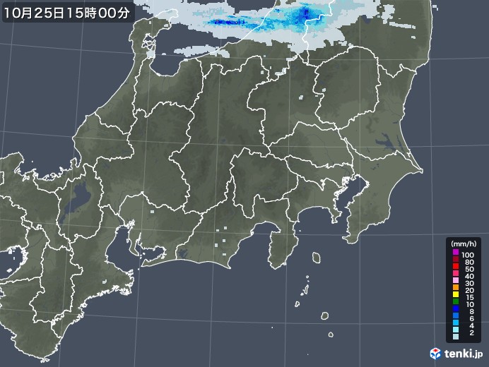 関東・甲信地方の雨雲レーダー(2020年10月25日)
