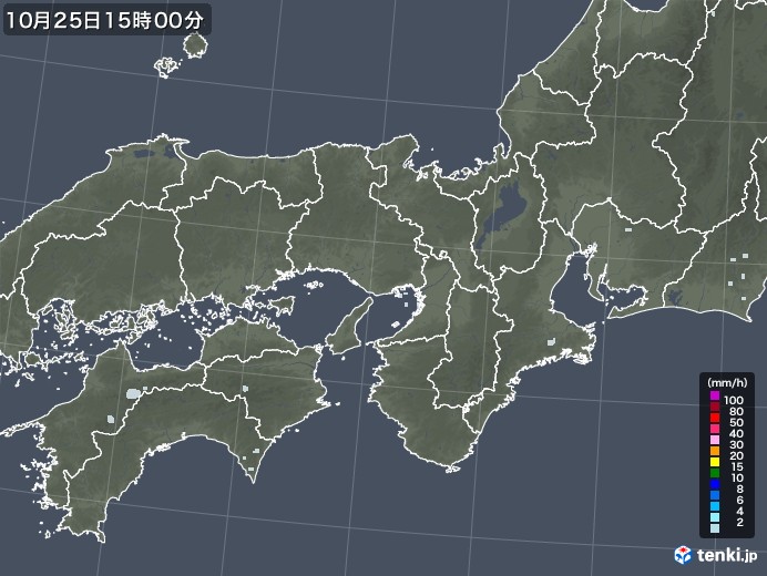 近畿地方の雨雲レーダー(2020年10月25日)