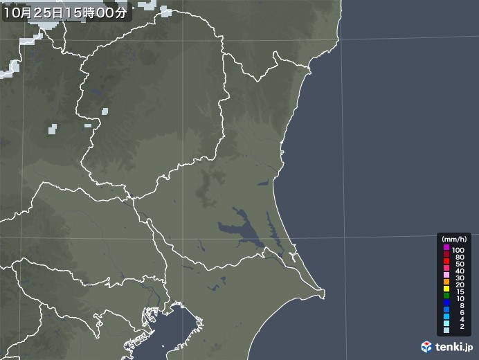 茨城県の雨雲レーダー(2020年10月25日)
