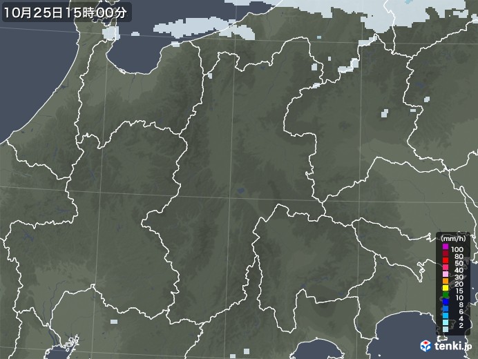 長野県の雨雲レーダー(2020年10月25日)