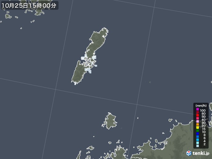 壱岐・対馬(長崎県)の雨雲レーダー(2020年10月25日)