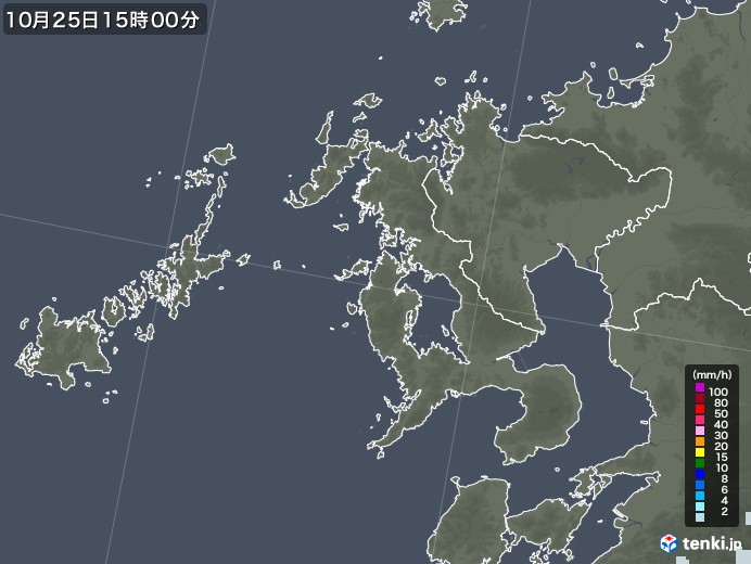 長崎県の雨雲レーダー(2020年10月25日)