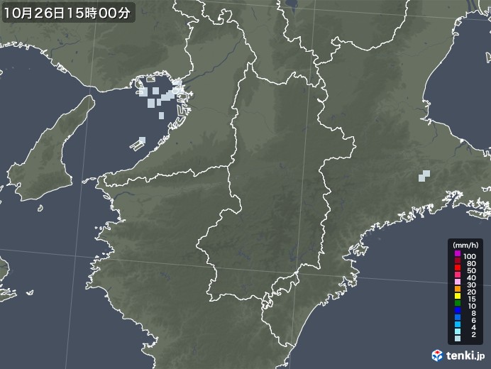 奈良県の雨雲レーダー(2020年10月26日)