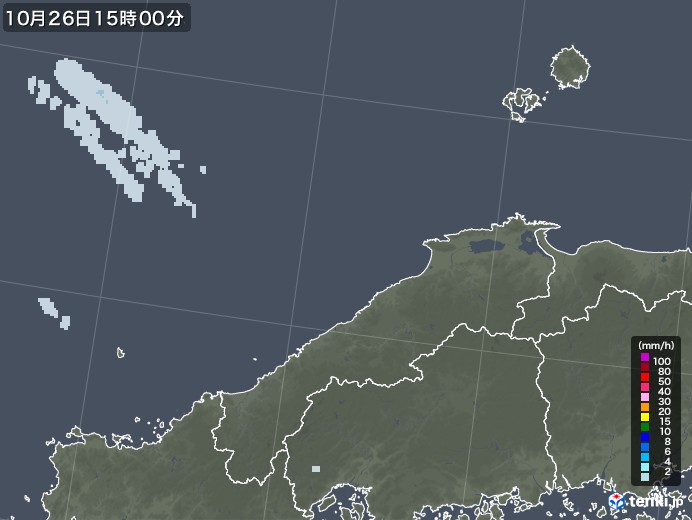 島根県の雨雲レーダー(2020年10月26日)