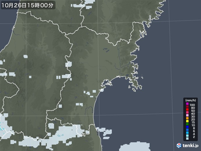 宮城県の雨雲レーダー(2020年10月26日)