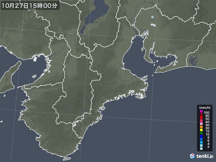 三重県の雨雲レーダー(2020年10月27日)