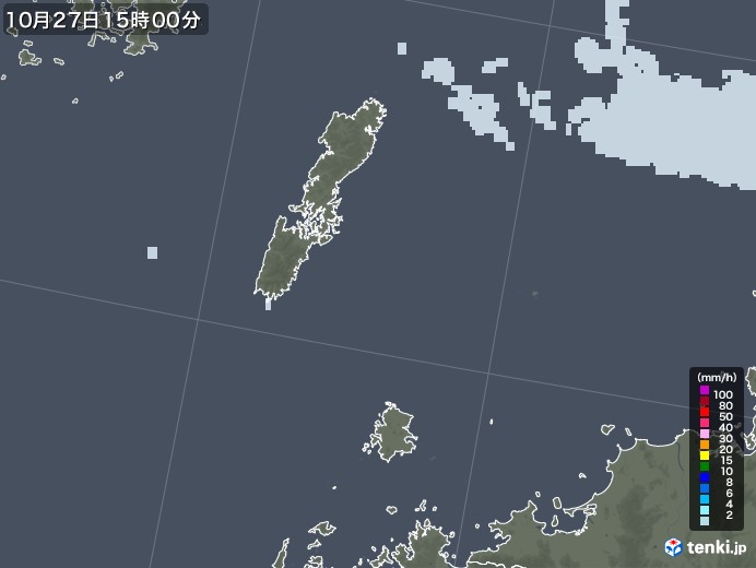 壱岐・対馬(長崎県)の雨雲レーダー(2020年10月27日)