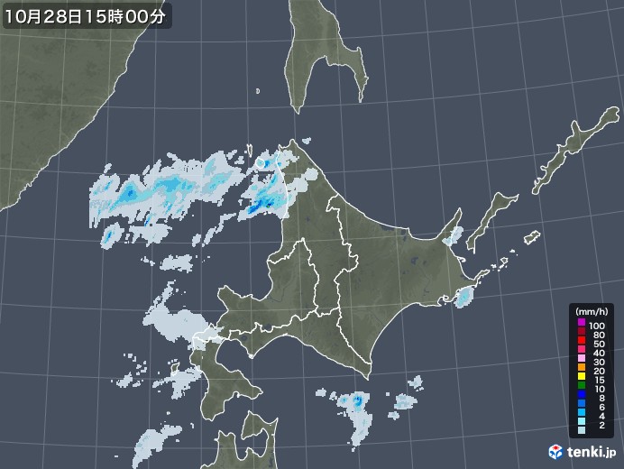 北海道地方の雨雲レーダー(2020年10月28日)