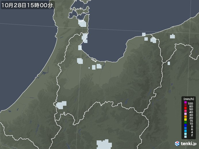 富山県の雨雲レーダー(2020年10月28日)