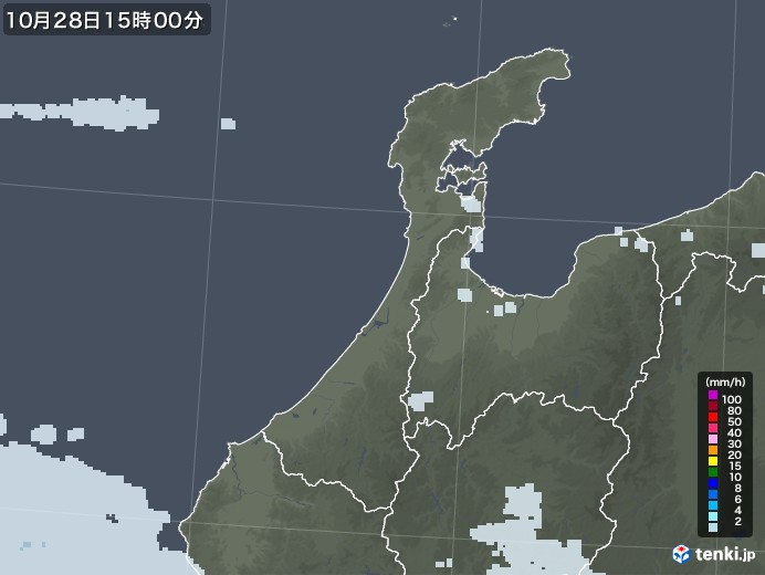 石川県の雨雲レーダー(2020年10月28日)