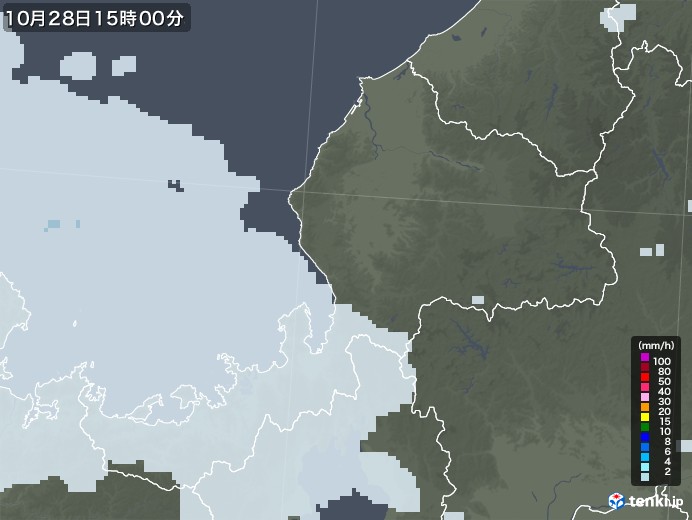 福井県の雨雲レーダー(2020年10月28日)