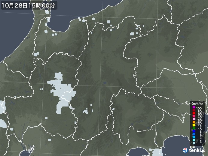 長野県の雨雲レーダー(2020年10月28日)