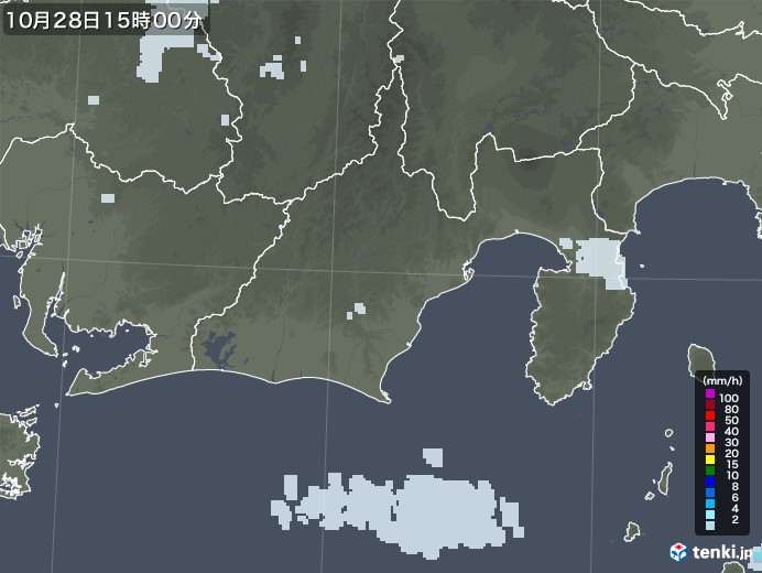 静岡県の雨雲レーダー(2020年10月28日)