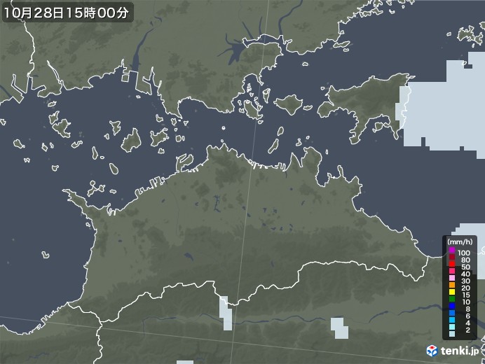 香川県の雨雲レーダー(2020年10月28日)