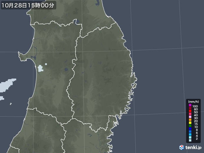 岩手県の雨雲レーダー(2020年10月28日)