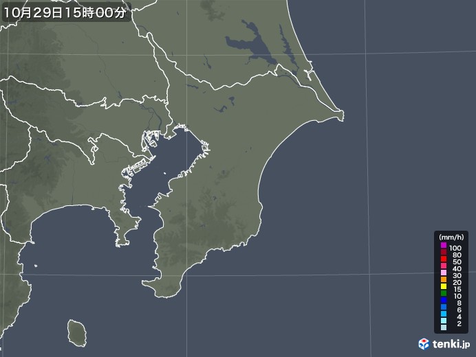 千葉県の雨雲レーダー(2020年10月29日)