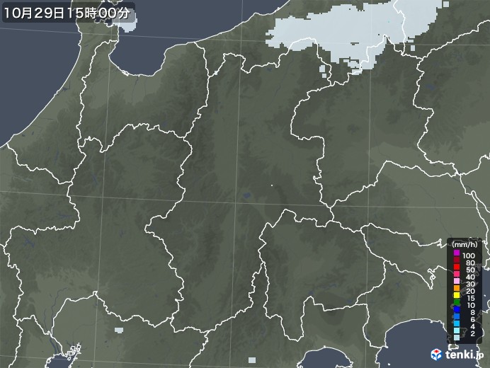 長野県の雨雲レーダー(2020年10月29日)