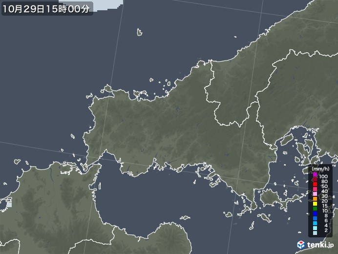 山口県の雨雲レーダー(2020年10月29日)