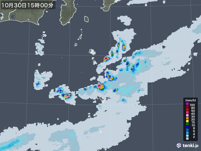 伊豆諸島(東京都)の雨雲レーダー(2020年10月30日)
