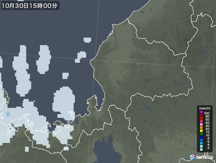 福井県の雨雲レーダー(2020年10月30日)