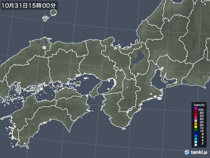 近畿地方の雨雲レーダー(2020年10月31日)