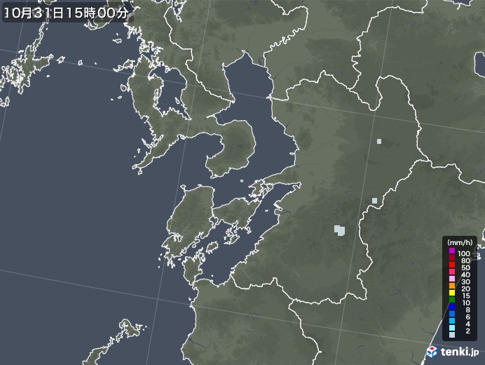 熊本県の雨雲レーダー(2020年10月31日)